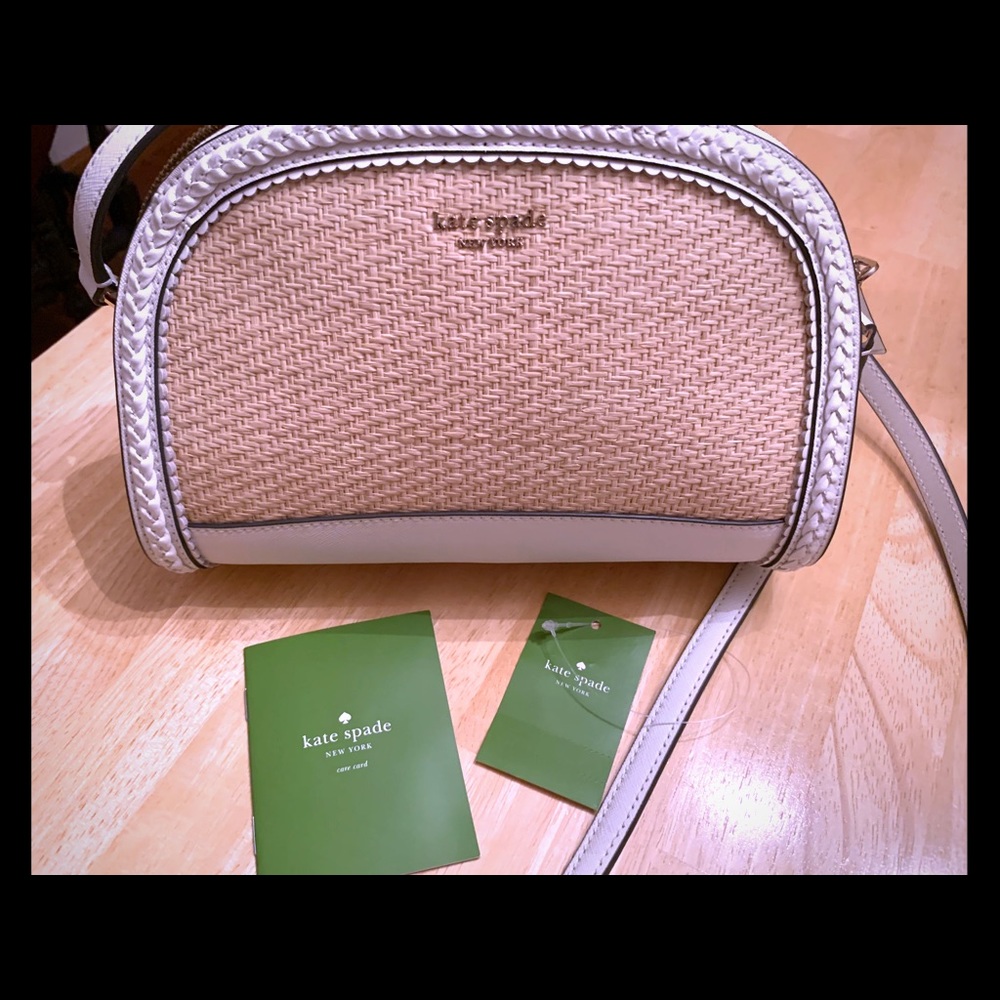 NWT Kate Spade White Straw Reiley Domed Bag
